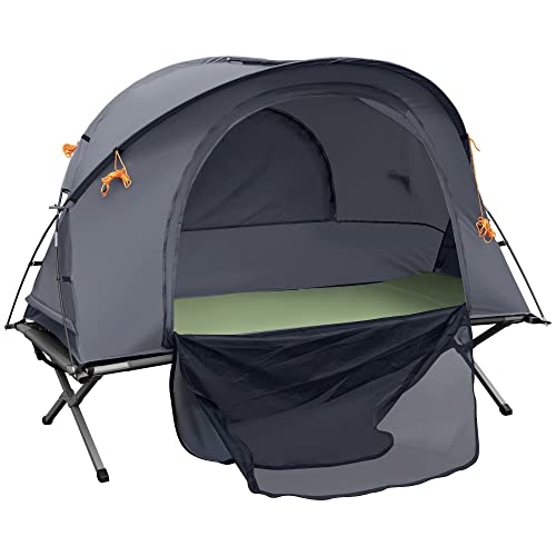 Outsunny Ensemble Tente de Camping 3 en 1 avec lit de Camp 1 Personne, Tente et 1 Matelas Gonflable...