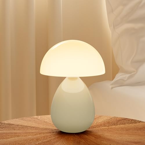 Dawnwake Lampada da Comodino a Forma di Fungo, Lampada da Tavolo a LED Dimmerabile Decorativa per Soggiorno, Camera da Letto, Lampada da Comodino a Fungo, Base in Ceramica, Vetro, Piccola Lampada da