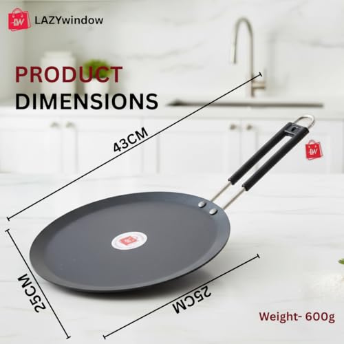 Image of LAZYwindow Induction Iron Tawa with Foldable Plastic Whisker Combo | Solid cast build offers durable performance for everyday flatbread cooking