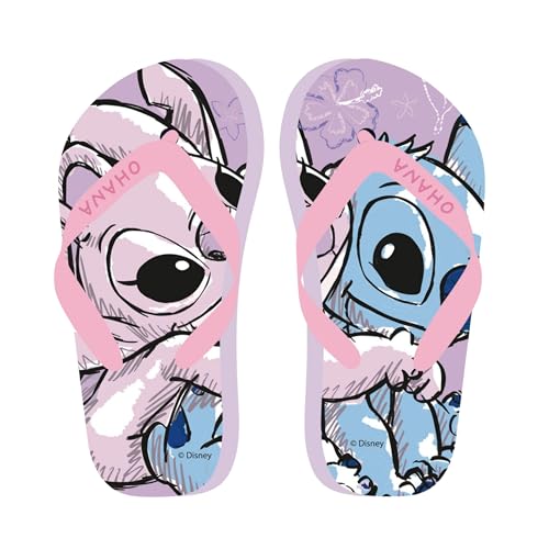 Disney Stitch Chanclas para Niñas, Diseño Stitch y Angel Sandalias de Verano para Niñas, Lila | Talla EU 28/29