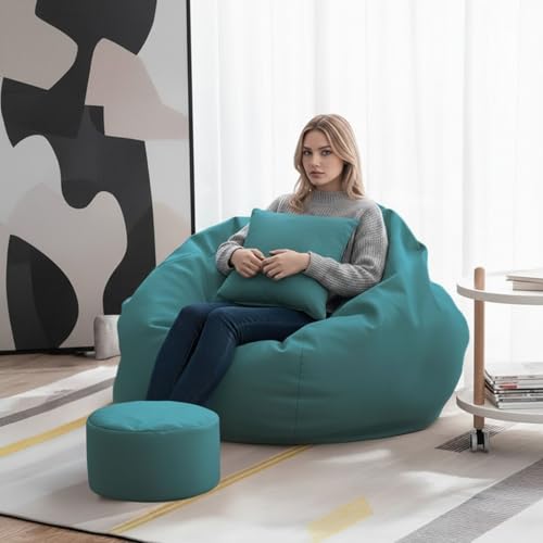 Image of Biggie Bean Bag 7XL Bean Bag Chair with Beans Filled - The Classics Bean Bag Sofa - Combo Set-Styled for Elegance with Free Cushion & Footrest (Matching Color : Yfuro Teal)