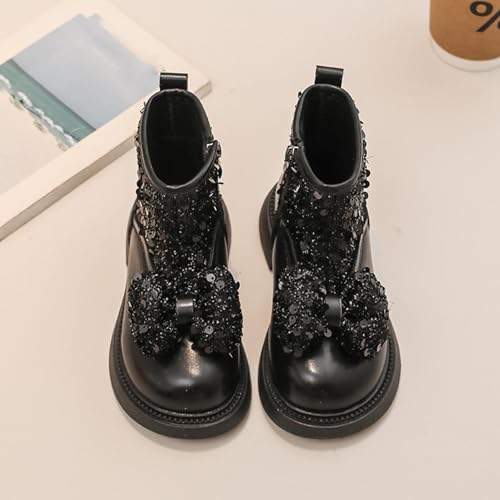 Girls Glitter Ankle Boots Sparkly Combat Booties with Bow Lace Up Party Fashion Dress Up Shoes Casual Footwear3