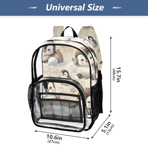 Small Penguin Clear Backpack, Heavy Duty Transparent Bookbag for Kids, School, Stadium Approved4