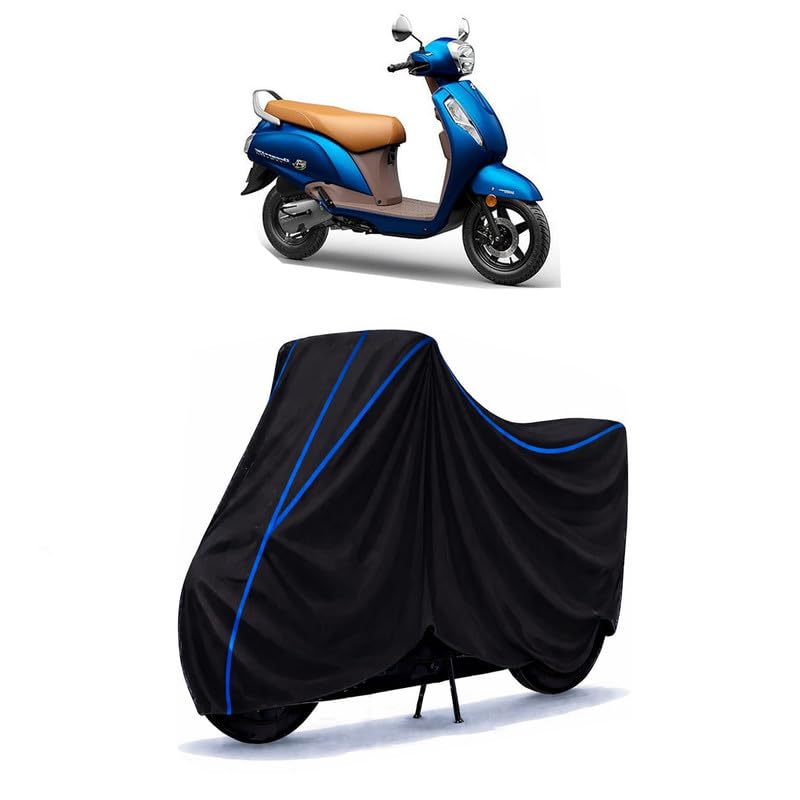 Image of Scooty Cover Water Resistant for Access 125 SE BS6 | Universal Scooter & Bike Cover | Heavy Duty UV Dust, Rain & Scratch Protection | Elastic Fit All Weather Indoor Outdoor | Black with Blue Piping
