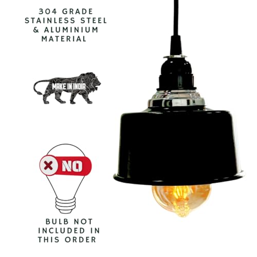 Image of Pendant Stainless Steel Round Black for Dining Table, Living Room, Bedroom, Restaurants, Offices, Cafes, Hotels. E27 Bulb Type. (Bulb Not Included) (Classic SS 304)