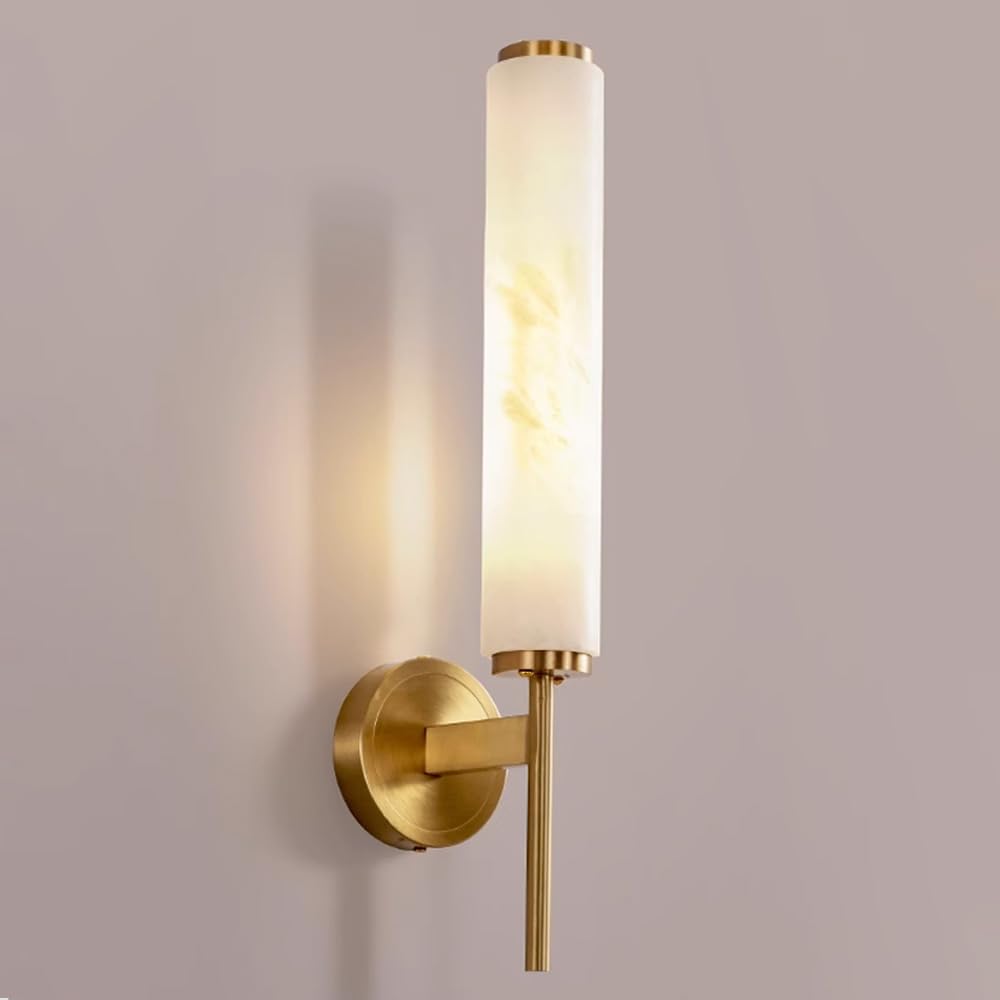Trividha Gold/Light Natural Alabaster Wall Sconce Brass Bathroom Vanity Fixture Marble Wall Sconce Lighting Stone Marble Wall For Living Room Kitchen Restaurant Hallway Entryway