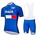 Maillot Cyclisme Homme Manche Courte+Cuissard Court avec 3D Gel Rembourré France Equipe Vêtement Cycliste