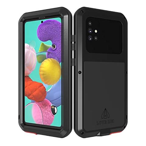 LOVE MEI Galaxy A51 Metal Military Rugged Silicone Case [Built-in Screen Protection Tempered ] Full Body Heavy Duty Hybrid Shockproof Armor Impact Drop Protection Case for Samsung Galaxy A51(Black)… Cover