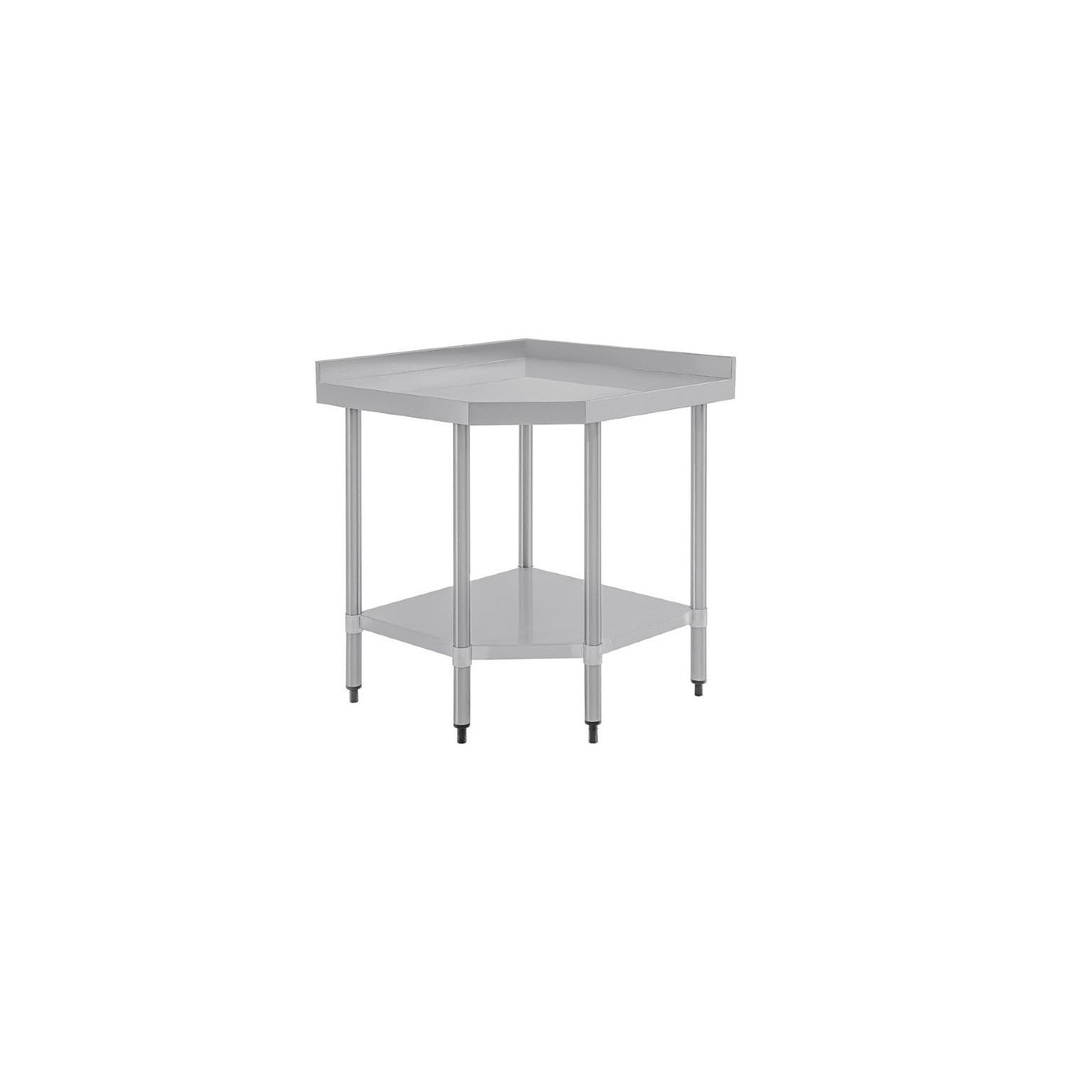 Vogue Edelstahl-Ecktisch mit niedrigem Regal – Tiefe 700 – Produktbeschreibung
