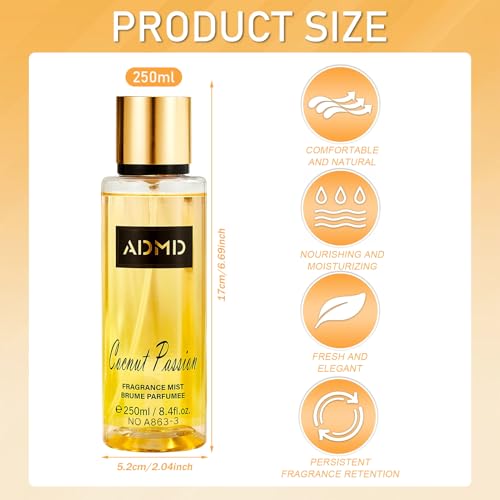 Body Spray, Körperspray Damen, Kokos Duftendes bodyspray, Duftendes Körperspray, Kokos Parfum Spray, Lang Anhaltender Duftspray, Body Splash, Geschenke für Verliebte, Frauen, Mütter