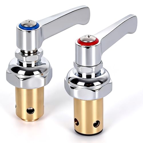 002713-40 002714-40 Handle Stem Assembly Replacement Compatible with T&S Brass Faucets - Hot (Red) & Cold (Blue) Side Spindle Valve Repair Part for Eterna Series