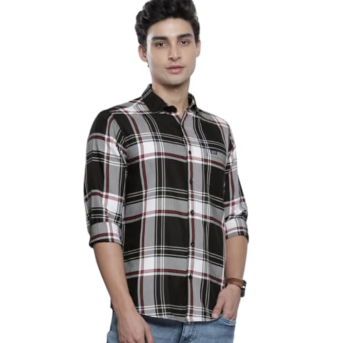 Image of The Indian Garage Co Men Slim Fit Checkered Full Sleeves Spread Collar Casual Shirt