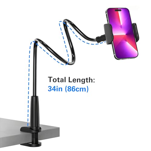 Image of MAGIPEA Gooseneck Phone Holder for Bed, 34inch Flexible Overhead Cell Phone Mount for Desk, Hands-Free Viewing Clamp Stand Compatible with iPhone 17 16 15 Pro Max and 3.5-7 inch Devices