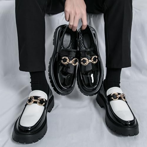 Men's Fashion Black and White Two Tone Chunky Platform Penny Loafers Classic Slip-On Lug Sole Business Work Dress Shoes Daily Non-Slip Shock Absorbing Casual Shoes2