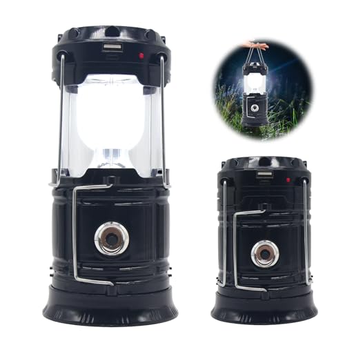 LED Camping Licht, Campinglampe Solar Tragbar, Faltbare Camping Licht mit Haken, Wasserdichte Taschenlampe Camping-Lampe, USB-Laden, für Wandern,...