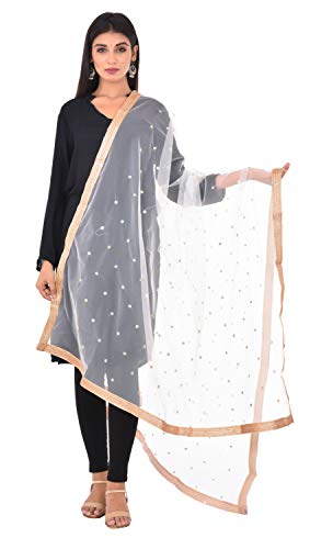 Image of YOUTHQUAKE Women's Net Embroidered Full Size Dupatta With 4 Side Golden Lace