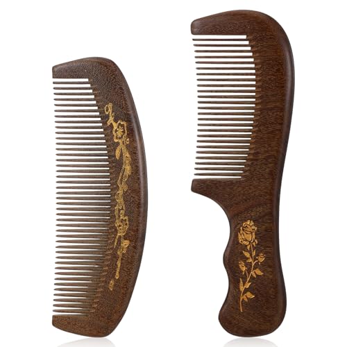 Ymapinc Sandalwood Comb Set, 2Pcs Wooden Comb for Women, Fine Tooth Combs