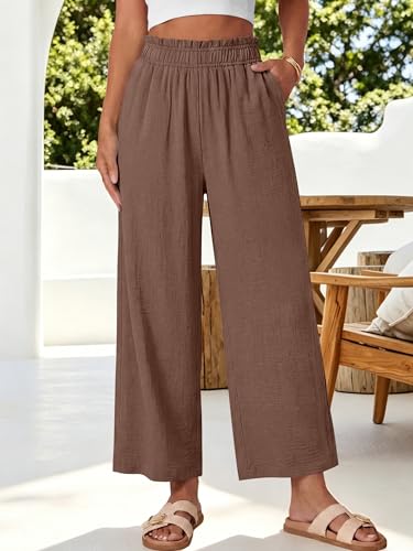 Image of ANRABESS Womens Wide Leg Cropped Palazzo Pants | Lightweight Breathable Elastic High Waisted Pants, Beach Vacation Flowy, Lounge & Casual Summer Trousers with Pockets