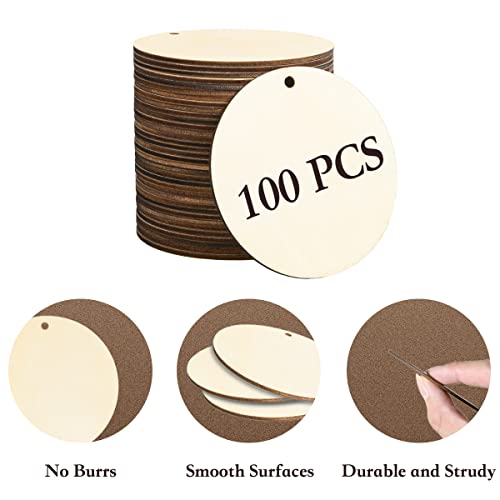 101 Pcs 3 Inch Unfinished Wood Circles Wood Circles For Crafts With Holes, Blank Wood Sign, Round Wooden Circles For Diy Crafts, Painting, Staining,Coasters,Home Decorations #TOP1
