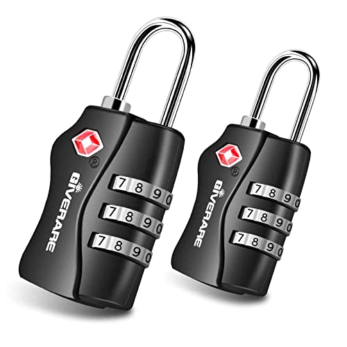 2 Pack TSA Approved Travel Luggage Locks, Combination Lock Keyless, 3-Digit Padlocks, Travel Sentry Accepted Compatible Padlock for Gym Locker, Golf Bag Case, Backpack, Black-by GIVERARE