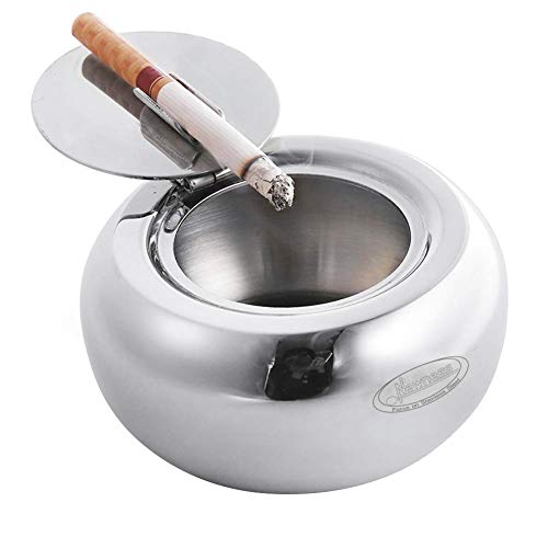 Newness Ashtray, Stainless Steel Modern Tabletop Ashtray with Lid, Cigarette Ashtray for Indoor