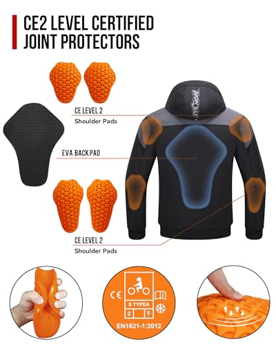 BORLENI Motorradjacke Herren mit CE-Protektoren Herausnehmbares Innenfutter Wasserabweisend Winddicht für alle Jahreszeiten M