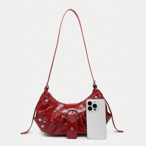 Image of Women's Y2K Purse Shoulder Bag Top Handle Handbag Small Punk Hobo Clutch Purses Bags Trendy Trendy Leather Buckle Punk Purses