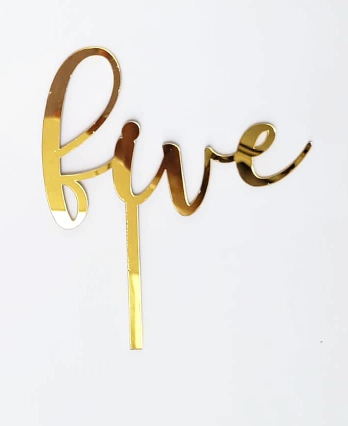 Image of Golden Acrylic Cake Topper | Number Five Cake Decoration for 5th Birthday | Wedding, Anniversary, Party Supplies