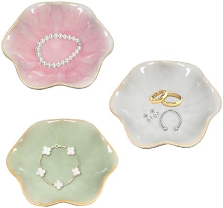 3 Stück Keramik Schmuckschale, Blumenform Schmuckteller, Deko Sch...