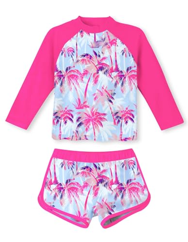 Image of TUONROAD Girls 2 Pieces Rash Guard Swimsuit Long Sleeve Tankini for 4-10 Years
