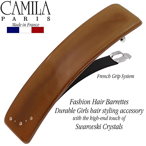 Camila Paris Cp3443 French Hair Barrette Clip For Girls, Caramel, Rubberized Automatic Clasp Strong Hold Grip Hair Clips For Women, No Slip And Durable Styling Girls Hair Accessories, Made In France #TOP1