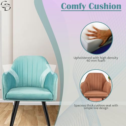 Image of Velvet Accent Chair | Luxury Upholstered Armchair with Sturdy Metal Legs | Modern Comfortable Chair for Living Room, Bedroom, Office, or Cafe (Black Legs, Sky Blue)