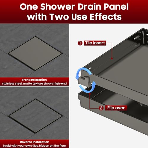 Image of DLONE Shower Drain | 6 Inch Gun Gray with Tile Insert Panel