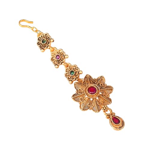 Image of Estele Ornate Floral Matte Finish Gold Plated Maang Tikka for Women