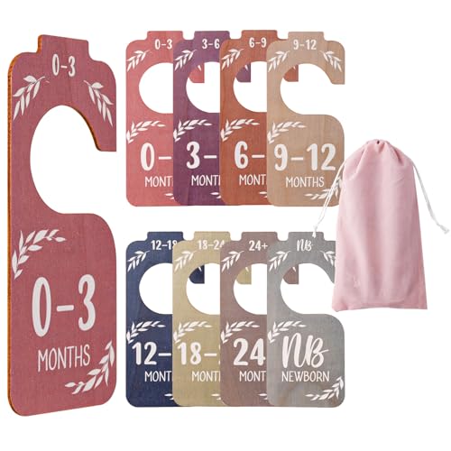 Image of 8pcs Wooden Baby Closet Dividers with Flannel Bag - Infant Clothes Hanger Separators & Organizer for Nursery