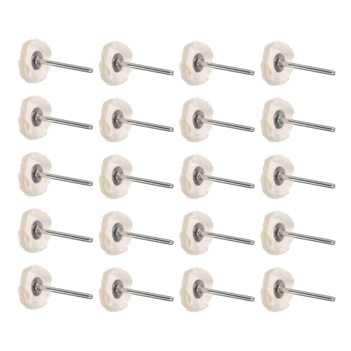 uxcell 1-Inch Buffing Polishing Pad Wheel Cotton with 1/8-inch Handle for Manifold Aluminum Stainless Steel Chrome White 20 Pcs