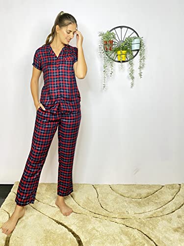 Image of Evolove Women's Polyester Half Sleeves Collared Night Suit Set /Top Pyjama Set Super Soft Comfortable (Nightsuit-Collar-HS-2)