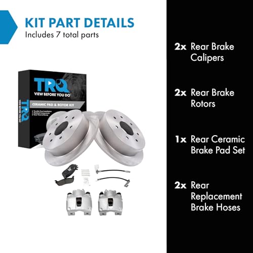 Image of TRQ Rear Brake Pad and Rotor Set Ceramic Calipers Compatible with 2000-2003 Ford F-150 2004 F-150 Heritage