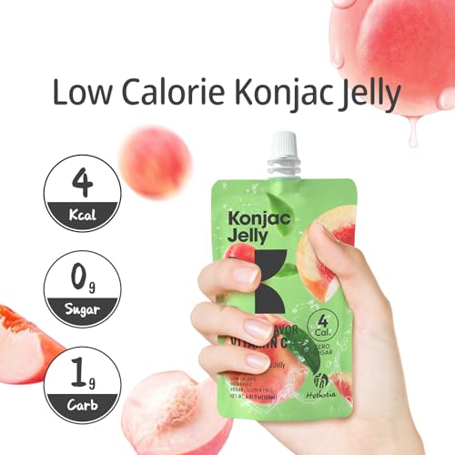 Hethstia Konjac Jelly Peach Flavor, Drinkable Peach Jelly Squeeze Pouches, 0 Sugar, 4 Calories, Keto, Vegan, Gluten-Free, Vitamin C Healthy Snacks & Gifts, 10 Packs