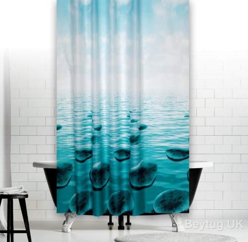 Tropik Home Bathroom Extra Long and Wide Fabric Shower Curtain with Nautical Print 240cm Wide x 200cm Drop