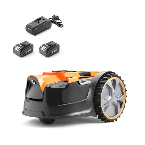 LawnMaster OcuMow® 16 Drop and Mow Robot Lawnmower with two MX 24V 4.0Ah lithium-ion batteries and fast charger. No Boundary Wire, App or Outdoor Power Socket needed. For lawns up to 300m2