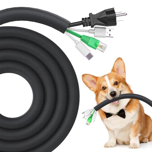HASTHIP® 6.6ft Cable Protector Nylon Cord Protector Pet-proof Protective Cable Sleeve Reuseable Cuttable Nylon Power Cable Power Cord Guard for Home, Office, 70mm Width, Hook and Loop Closure Design
