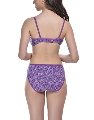 Image of StyFun Women Cotton Blend Floral Print Non-Padded Non-Wired Bra Panty Set Full Coverage Lingerie Set Multicolor See Main Image to Check How Many Sets You Will Get