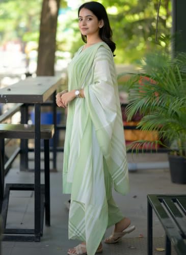 Image of ANNI DESIGNER Women Cotton Blend Kurta with Pant & Dupatta
