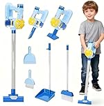 Kids Cleaning Set with Real Suction Vacuum, Toy Broom & Mop for Toddlers, Pretend Play Housekeeping Role Play Learning Toys for Boys & Girls Ages 3 (Blue)