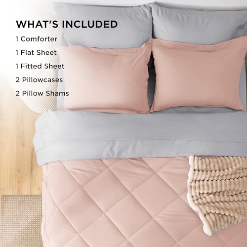 Image of Bedsure Queen Comforter Set - 7 Pieces Reversible Blush Pink Bedding, Queen Size Bed Set for All Seasons, Bed in a Bag with Down Alternative Comforter, Sheets, Pillowcases & Shams