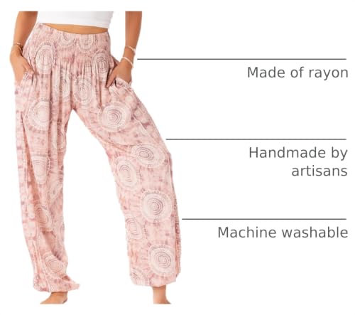 Image of Lotus and Luna Women's Harem Pants Thai Pants for Beach & Lounge High Waisted Flowy Boho Pants Genie Pants Yoga Pants