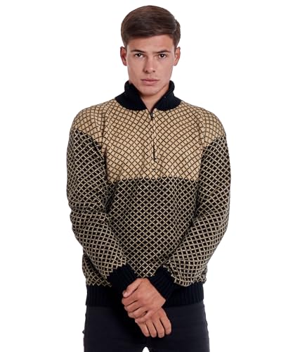 Men’s Soft Half-Zip Modern Beige and Black Alpaca Pullover Sweater4