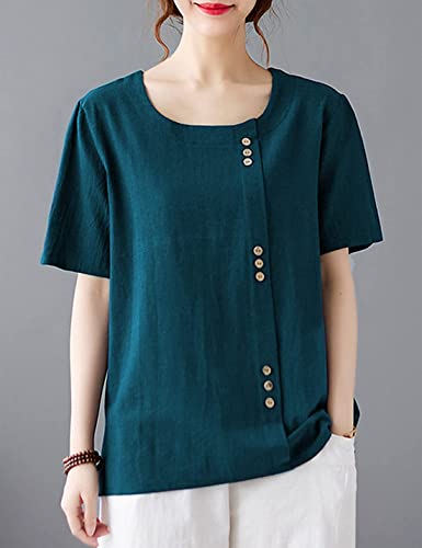 SCUSTY Oversized Crew Neck Linen Tops for Women Short Sleeve Cotton Blend Tee Shirts3