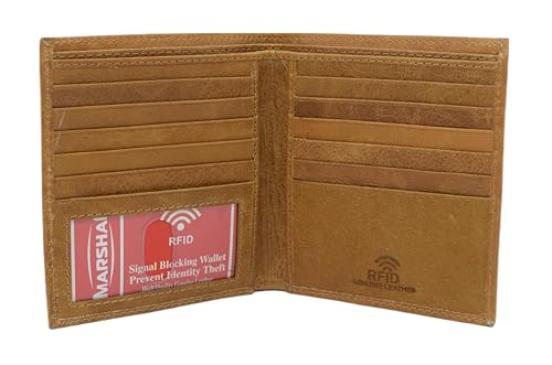 MARSHAL Bifold Hipster Credit Card Wallet RFID Blocking Men's Cowhide Leather Wallet